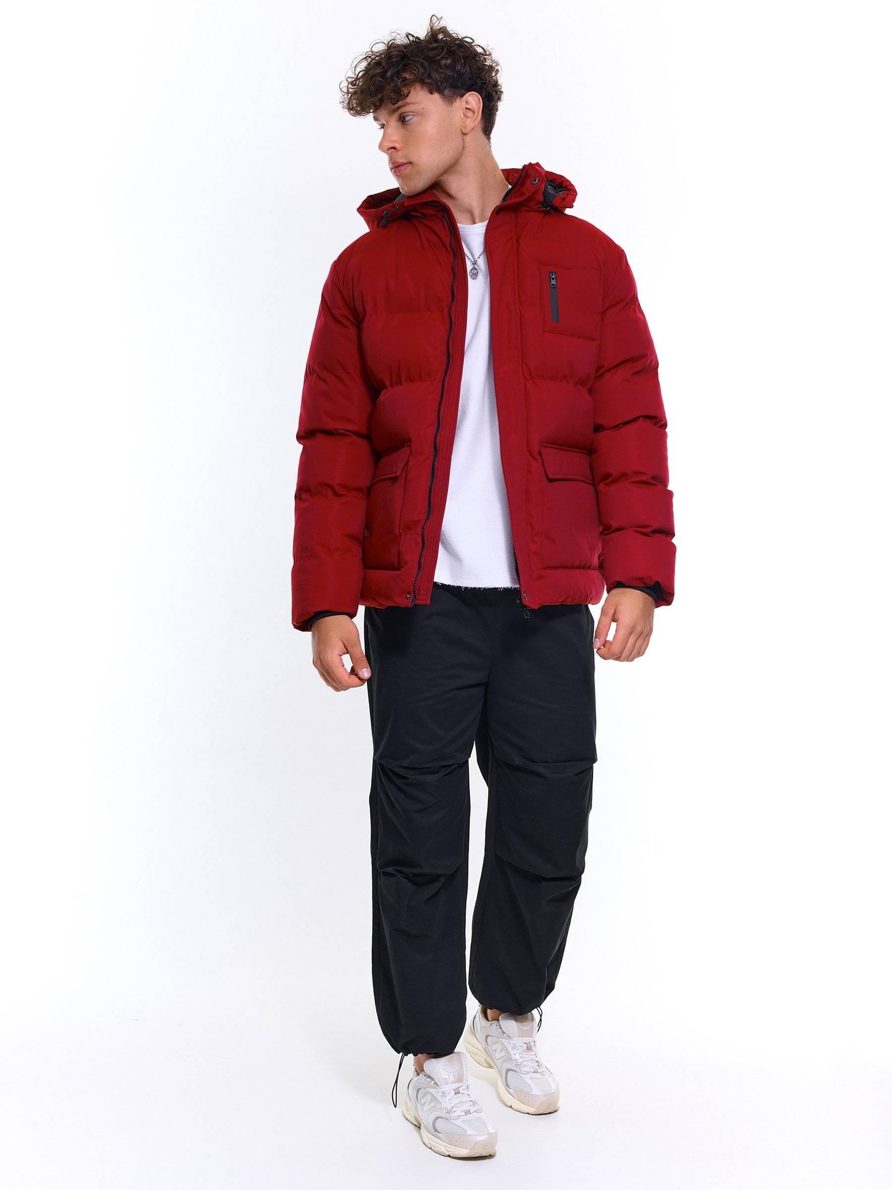 Heavy Jacket | Mens GATE Quilted padded winter jacket with removable hood Red