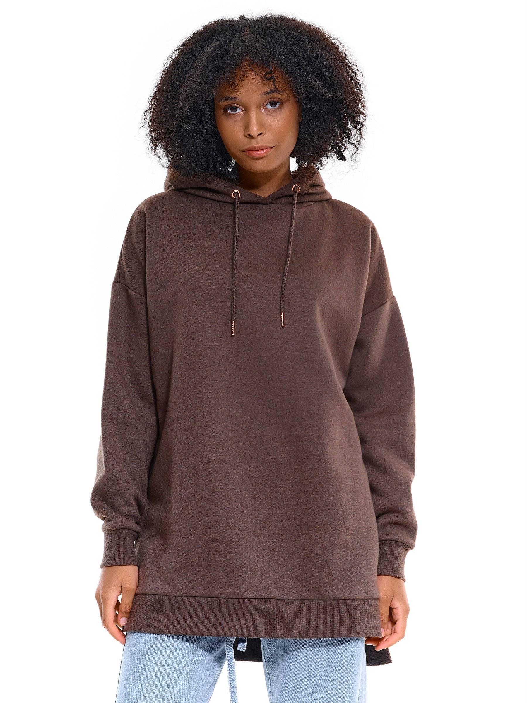 Knits & Sweatshirts | Womens GATE Basic longline hoodie Brown