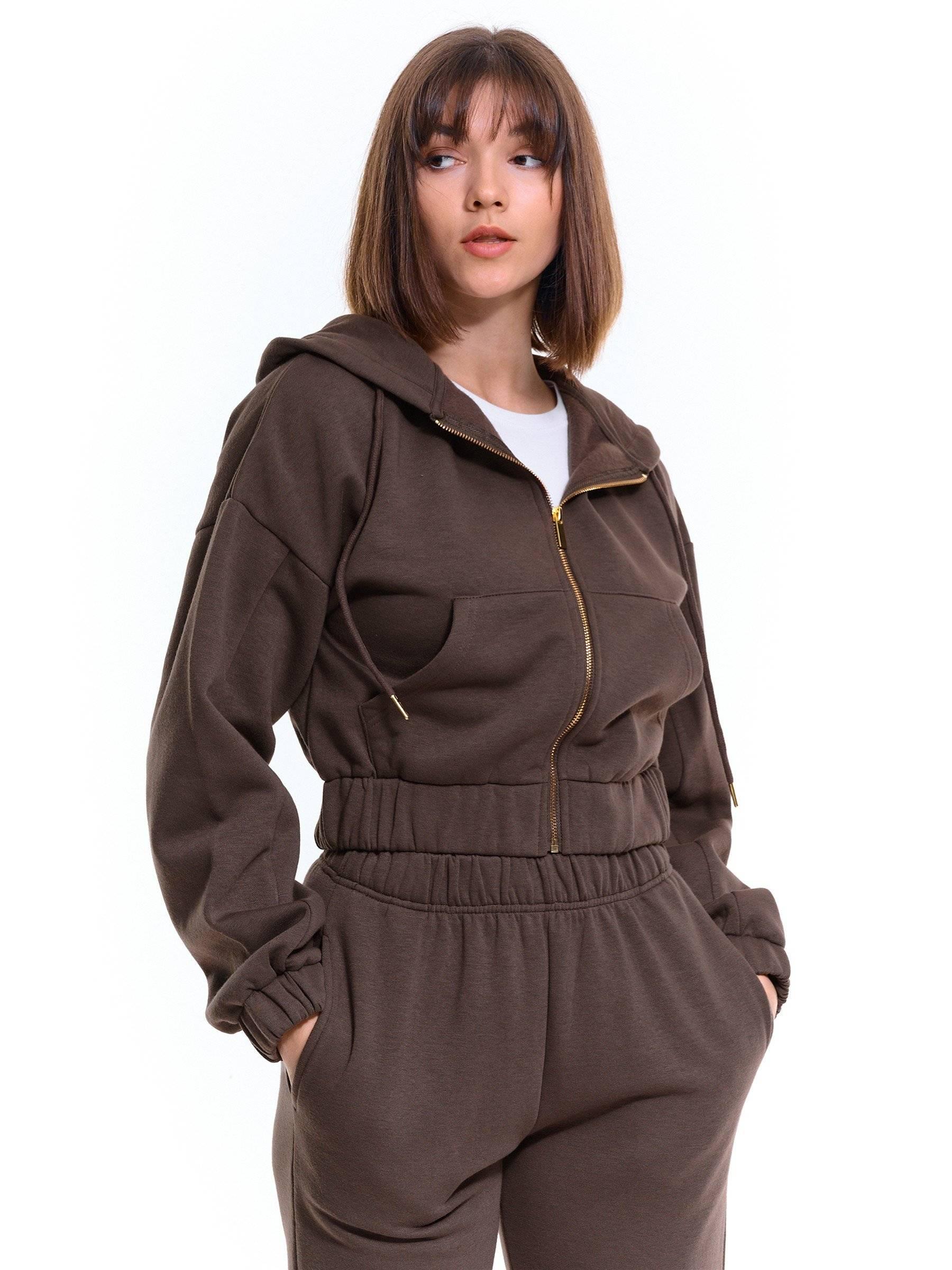 Knits & Sweatshirts | Womens GATE Cropped zip-up hoodie Brown