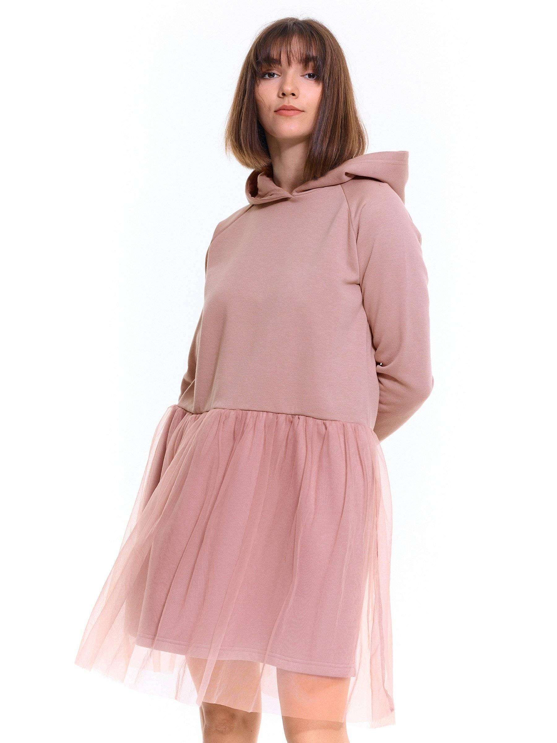 Knits & Sweatshirts | Womens GATE Longline hoodie with tulle ruffle Pink, Beige