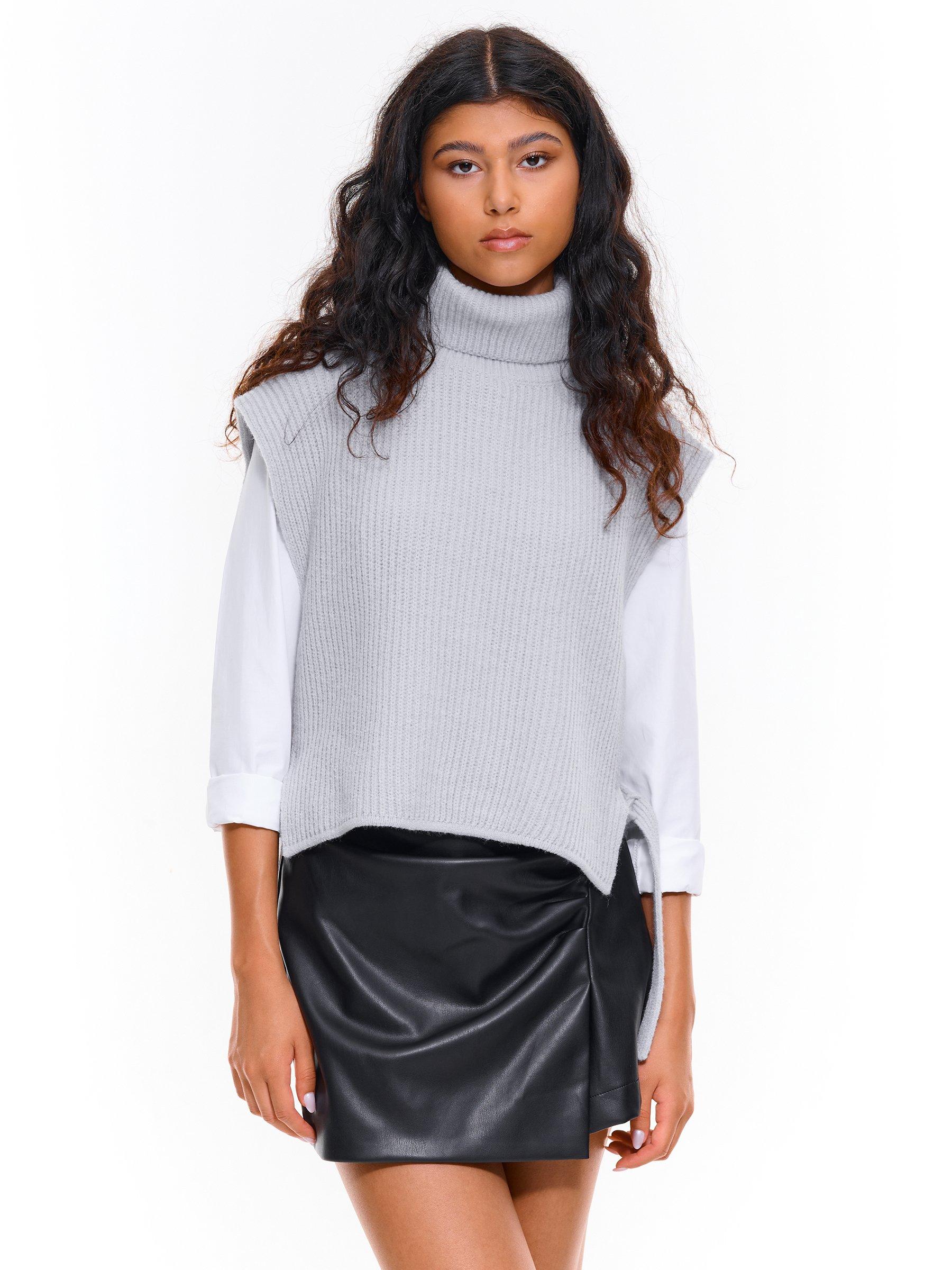 Knits & Sweatshirts | Womens GATE Roll neck vest with side lacing Grey