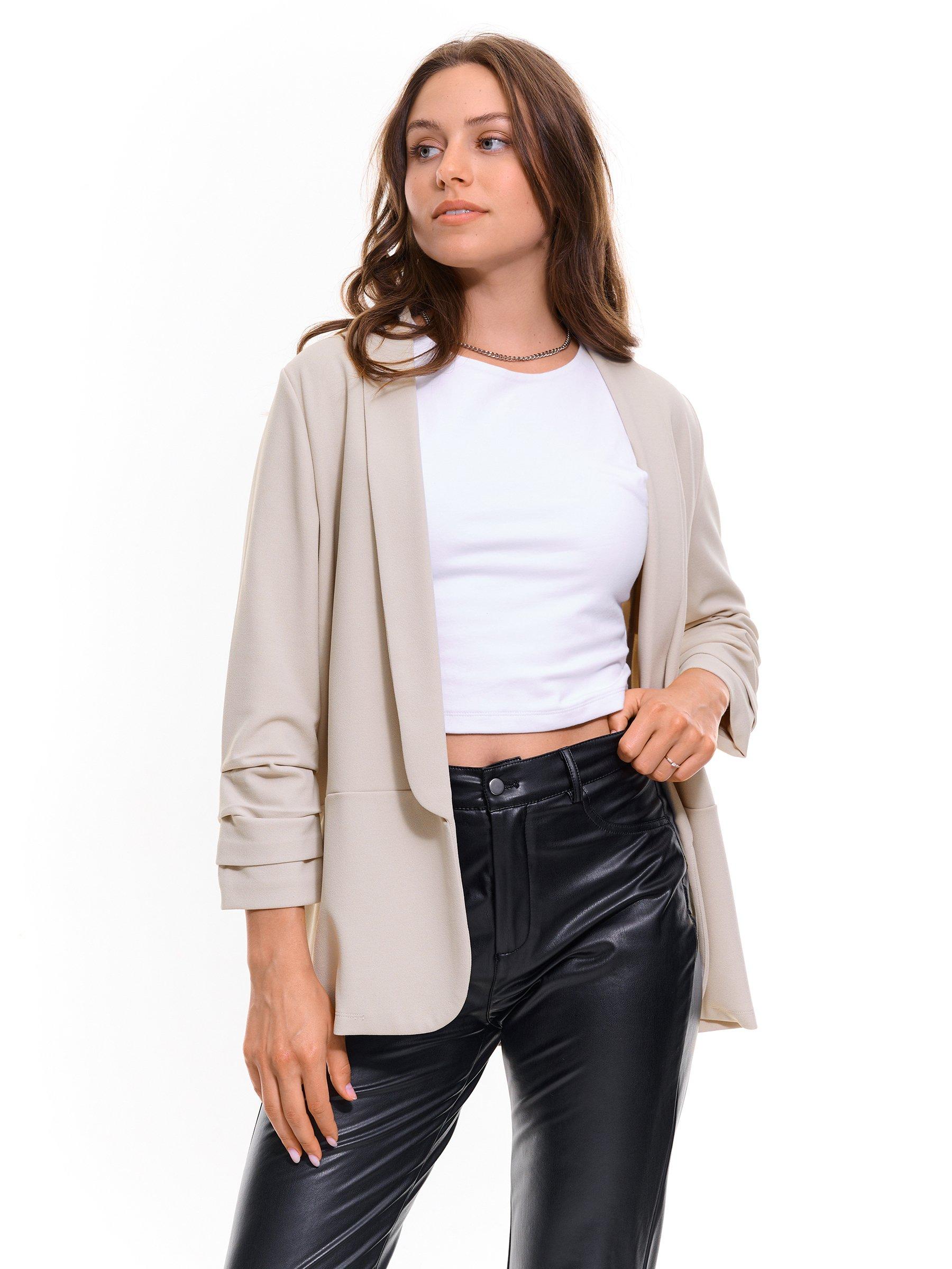 Outerwear | Womens GATE Basic knitted blazer White, Beige