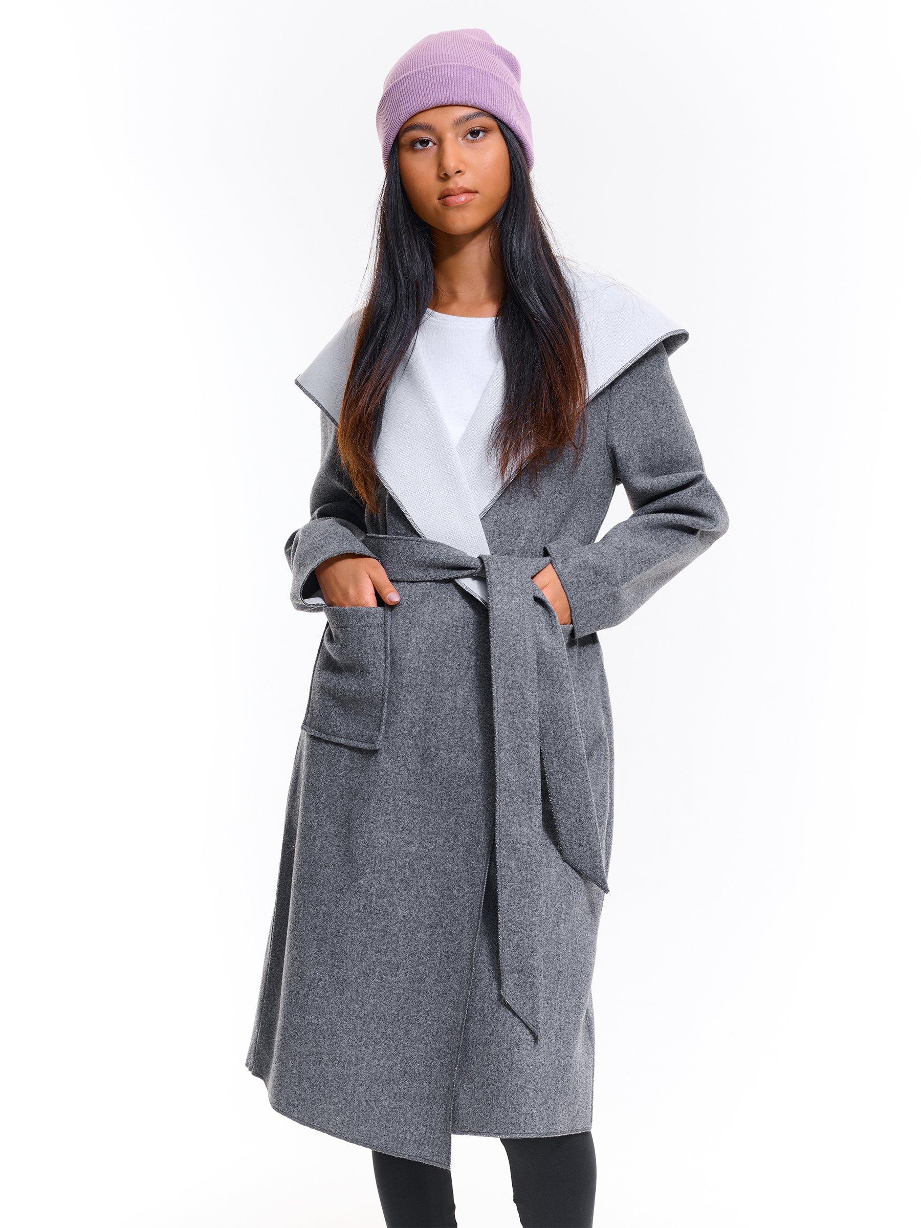 Outerwear | Womens GATE Coat with hood and belt Grey