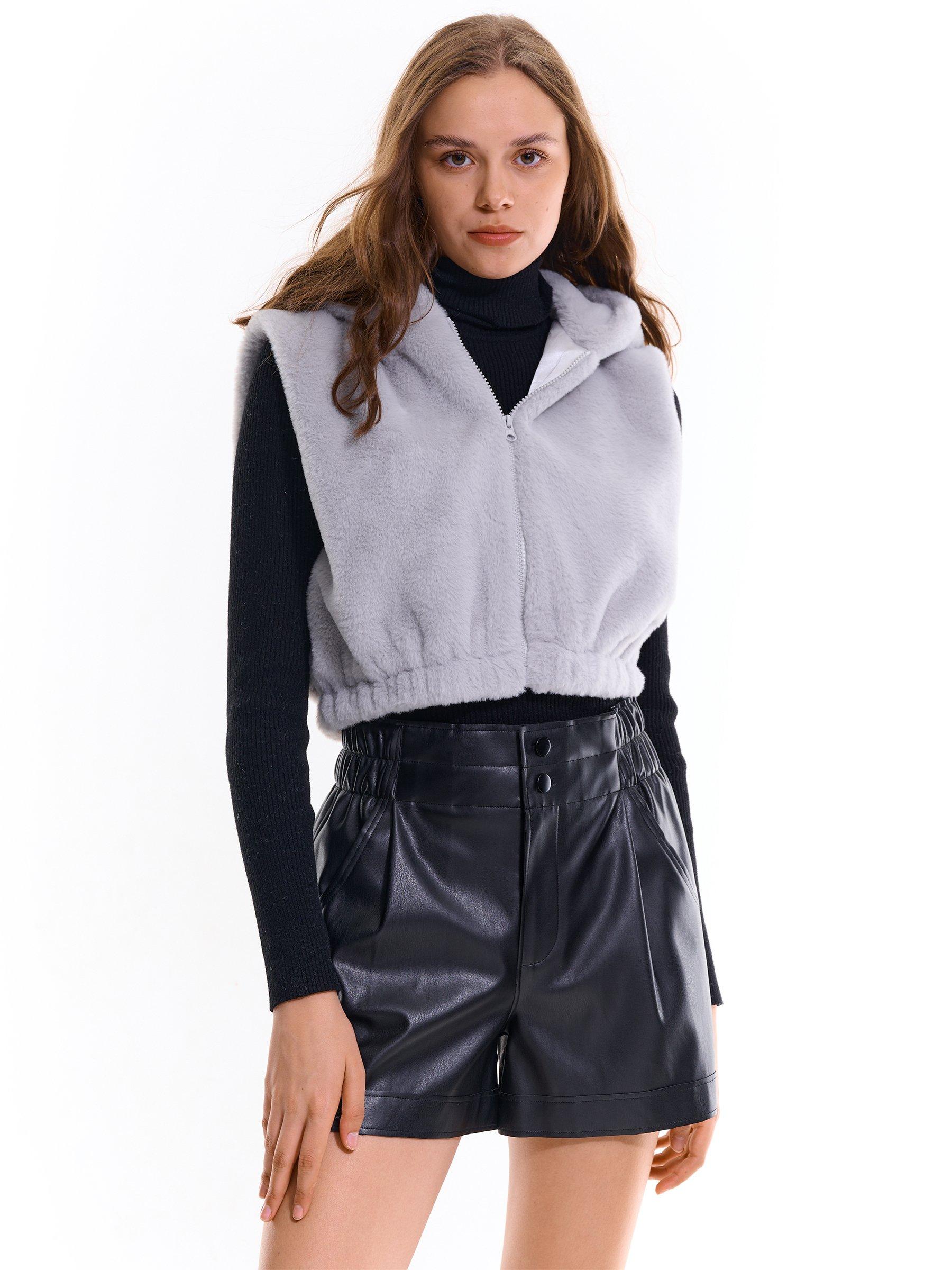 Outerwear | Womens GATE Faux fur vest with zipper Grey