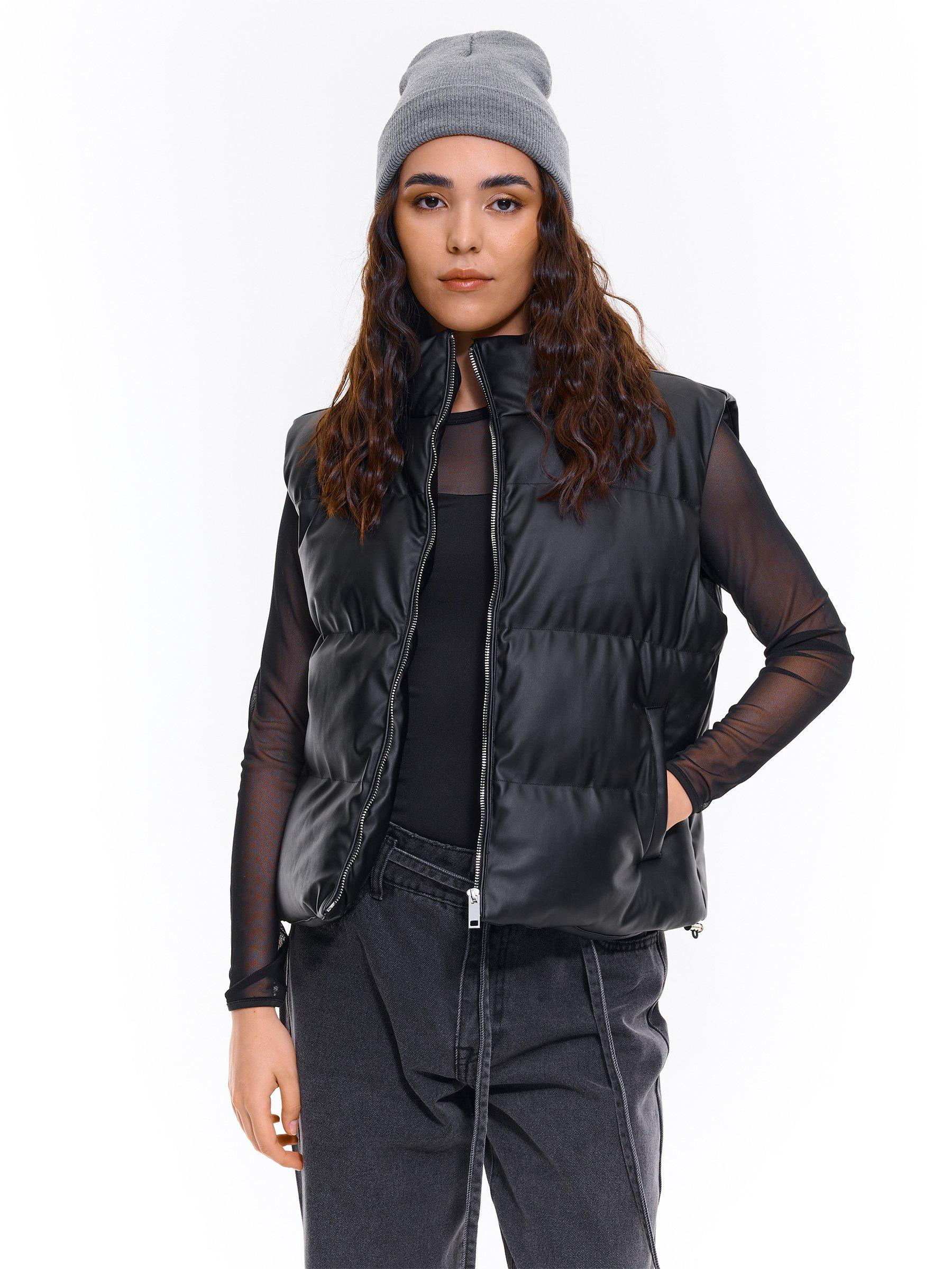 Outerwear | Womens GATE Faux leather padded vest Black