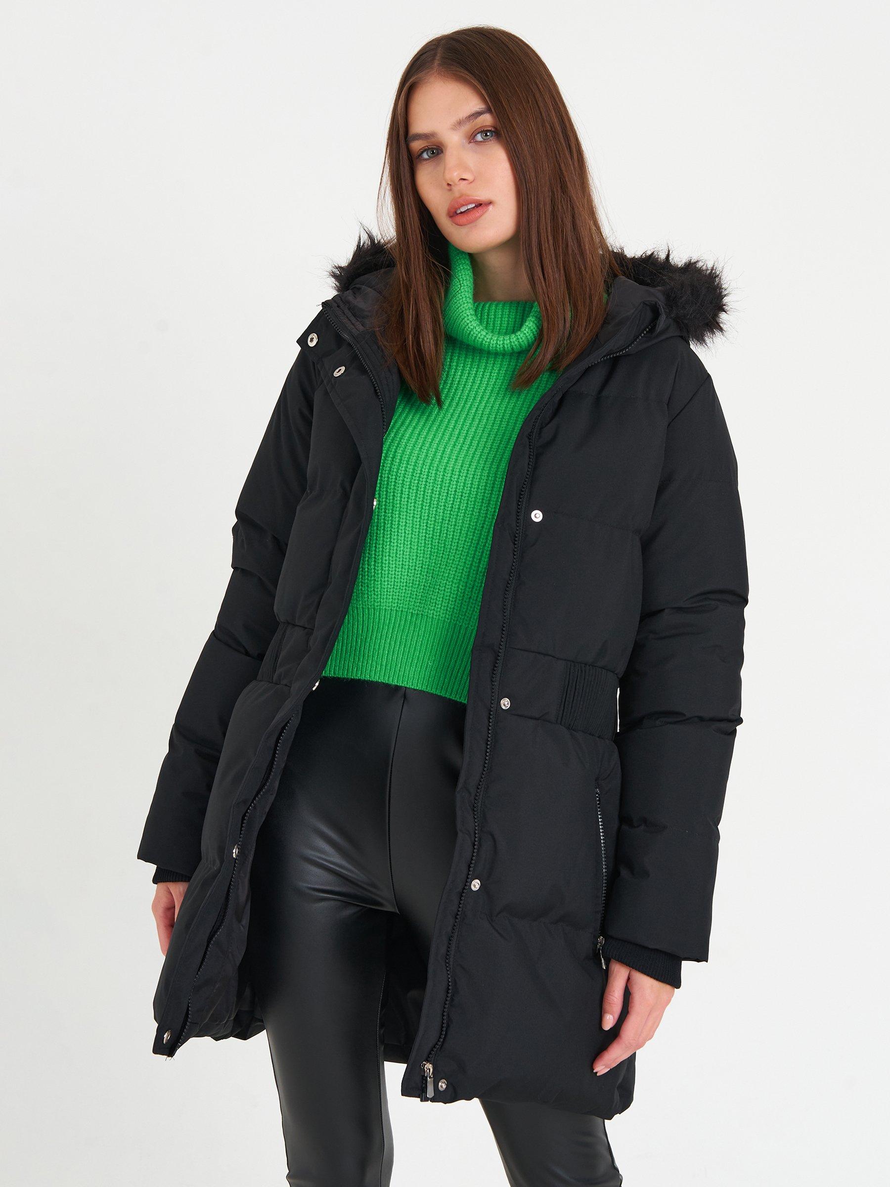 Outerwear | Womens GATE Quilted padded jacket with faux fur Black