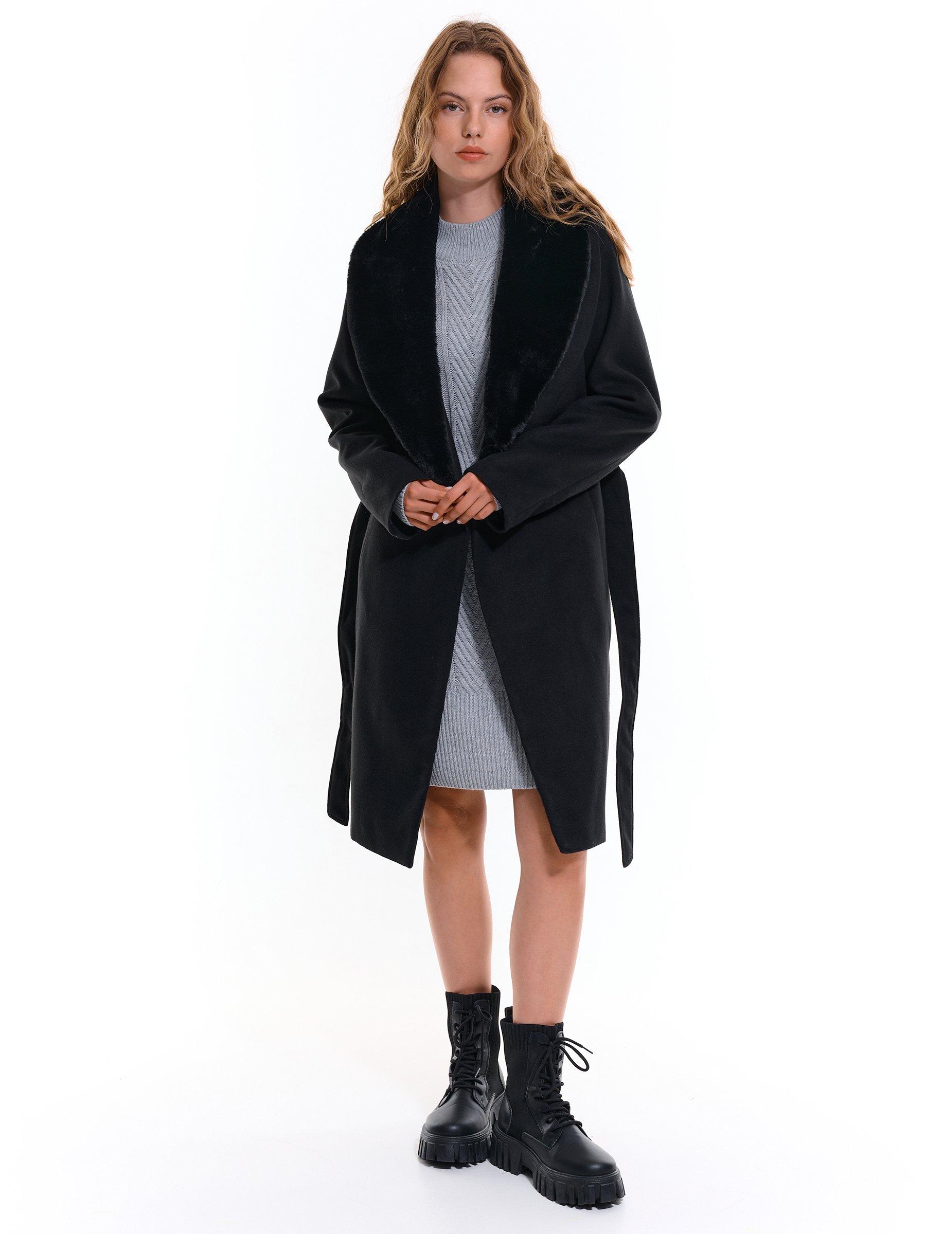 Outerwear | Womens GATE Robe coat with faux fur Black