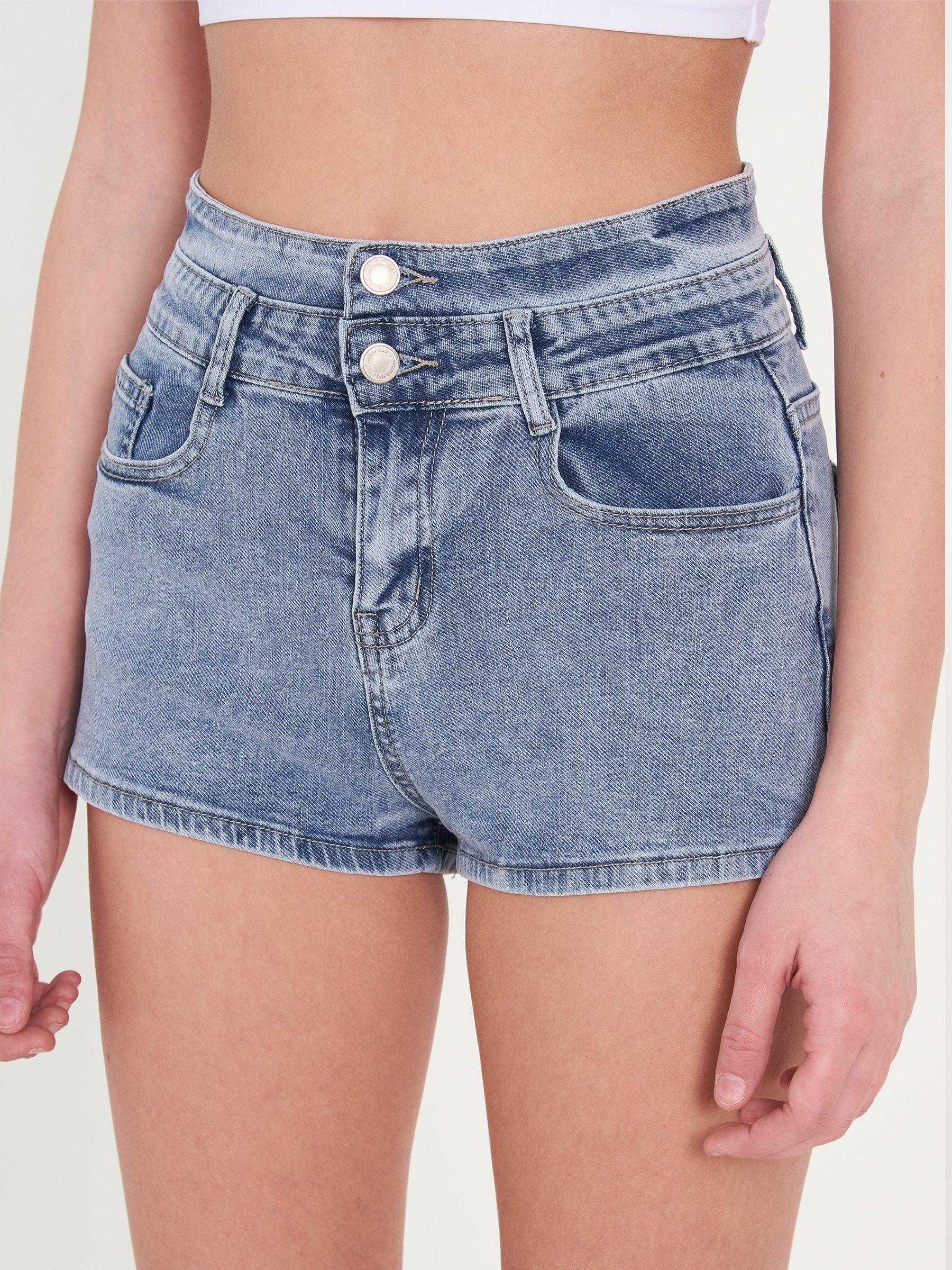 Pants | Womens GATE High waist denim shorts with wash Blue