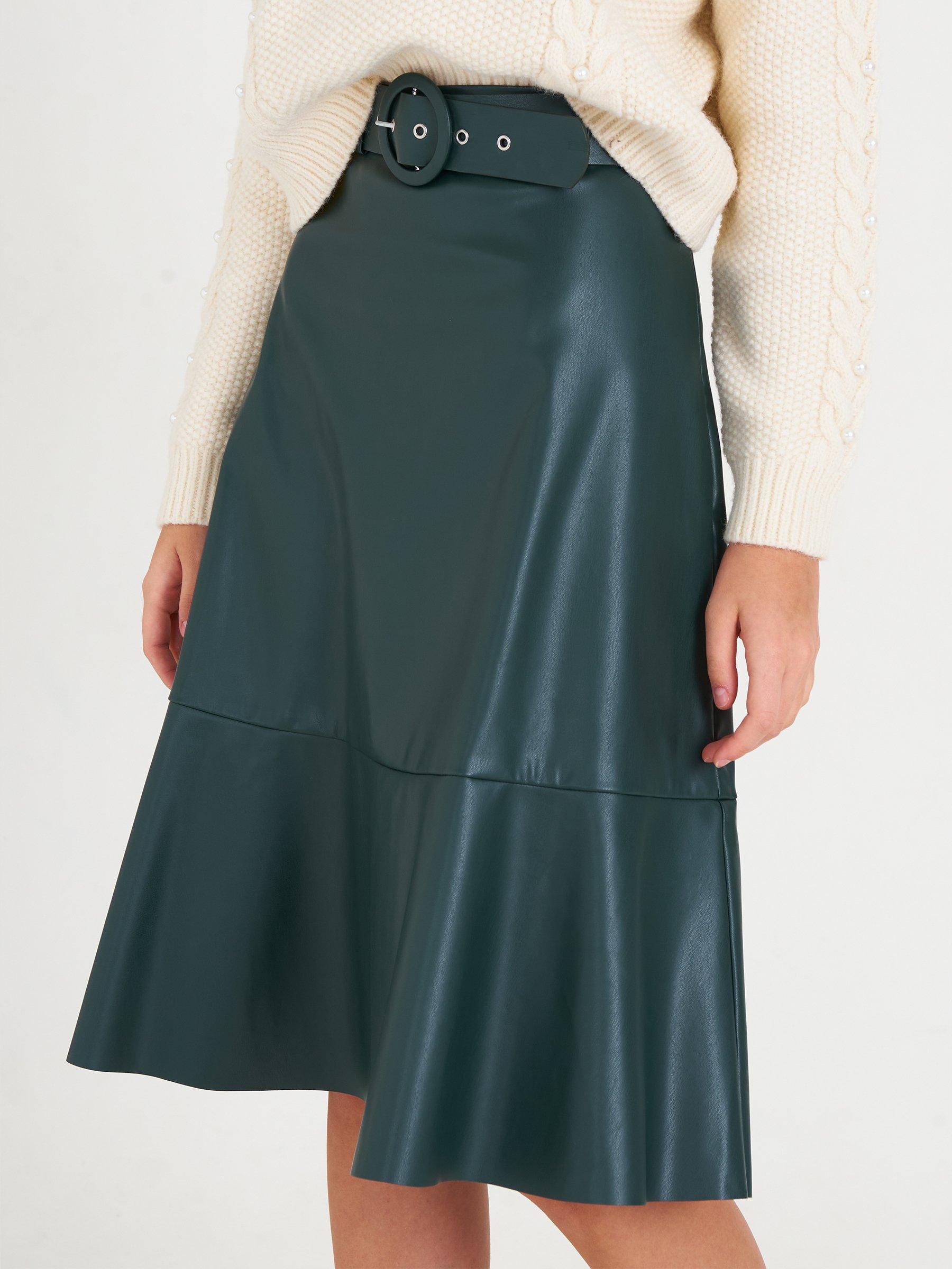 Skirts | Womens GATE Faux leather midi skirt with belt Green
